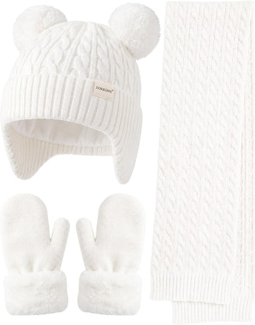 Baby Beanie Mittens Scarf Set Toddler Kids Winter Hat Gloves Neck Warmer Girls Boys with Fleece Lined Warm