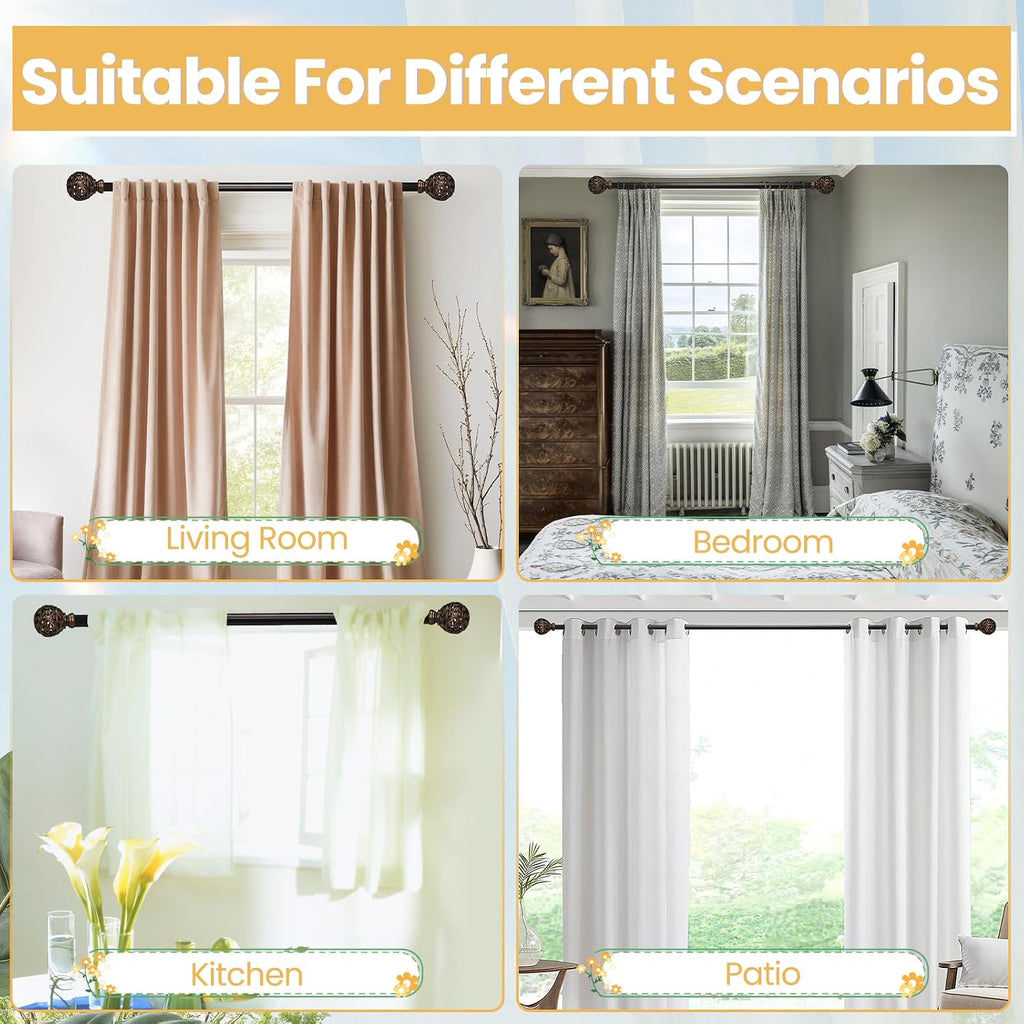 Curtain Rods For Windows 28 to 48 Inches, 1 Inch Heavy-Duty Adjustable Decorative Curtain Rods With Branches Leaves
