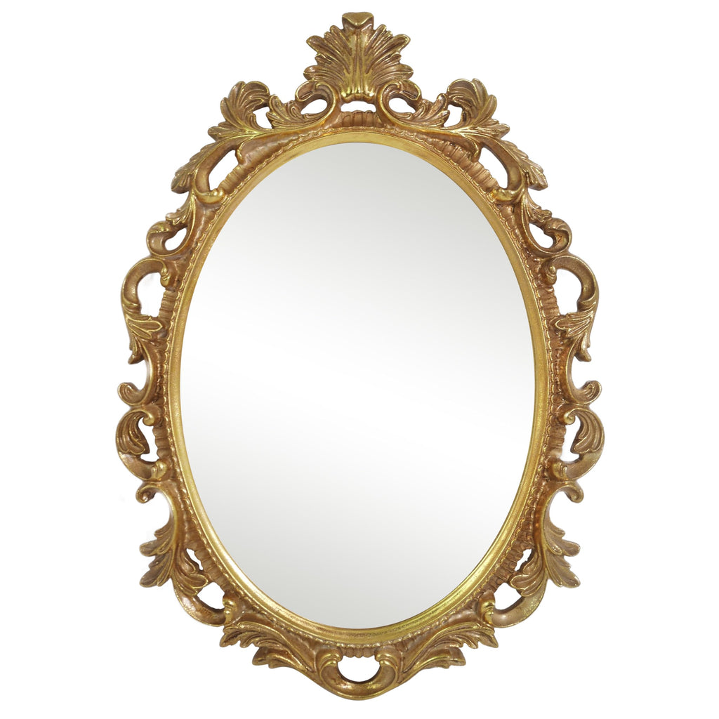 Antique Gold Oval Wall Mirror, Vintage Gothic Scroll