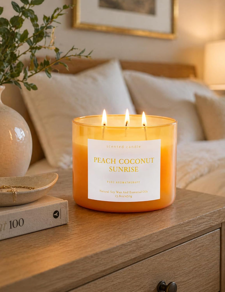 Peach Coconut Sunrise Large 3-Wick Soy Scented Candle, 15.8 oz