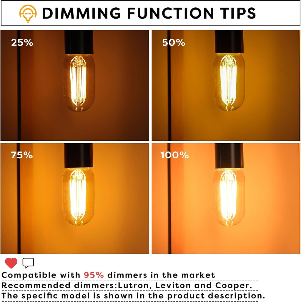 Amber Light Bulb,Dimmable Tubular led Bulb, T45 edison Bulbs, 60W, 6W 500lm
