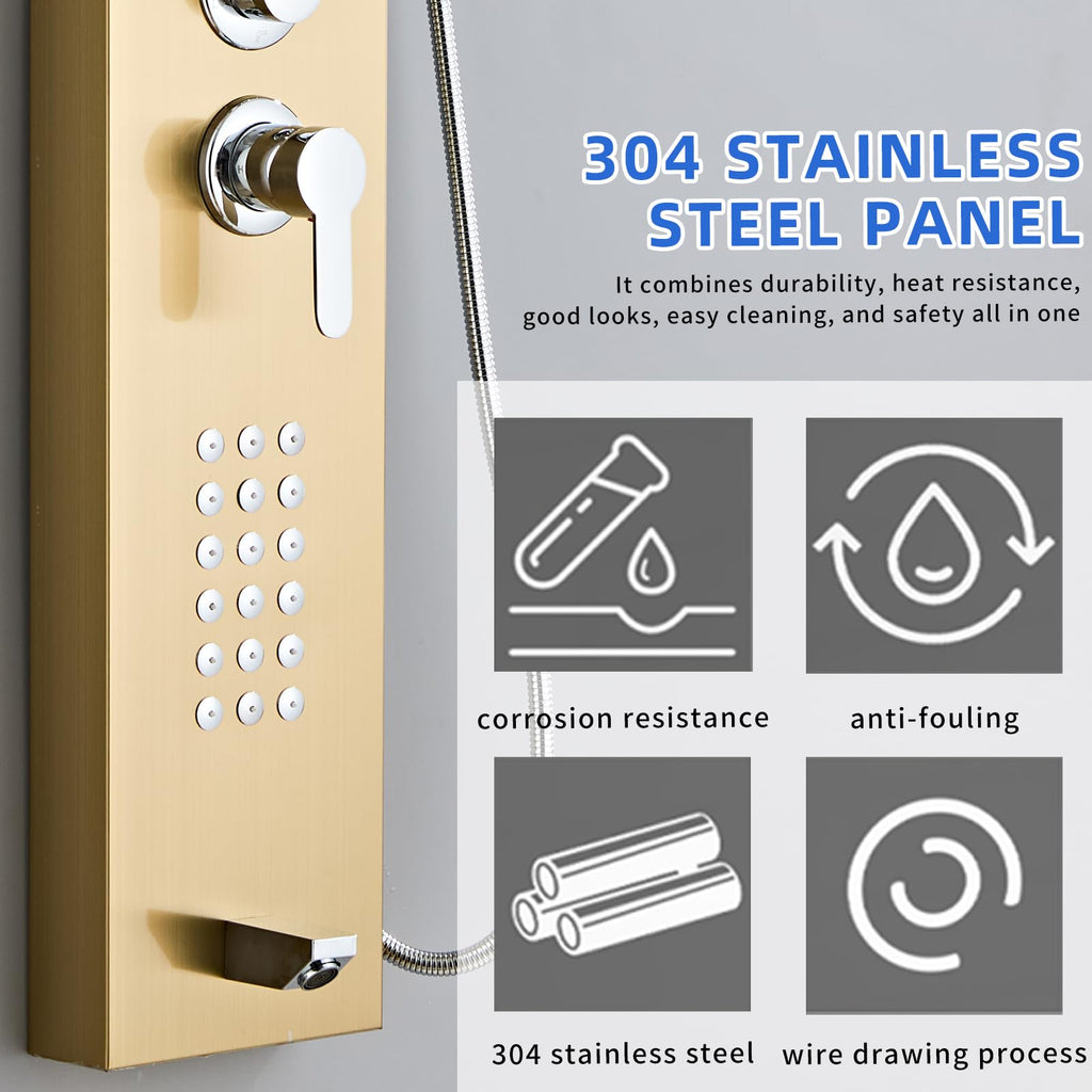 Shower Panel Tower System 5-in-1 Shower Panel - Brushed Gold