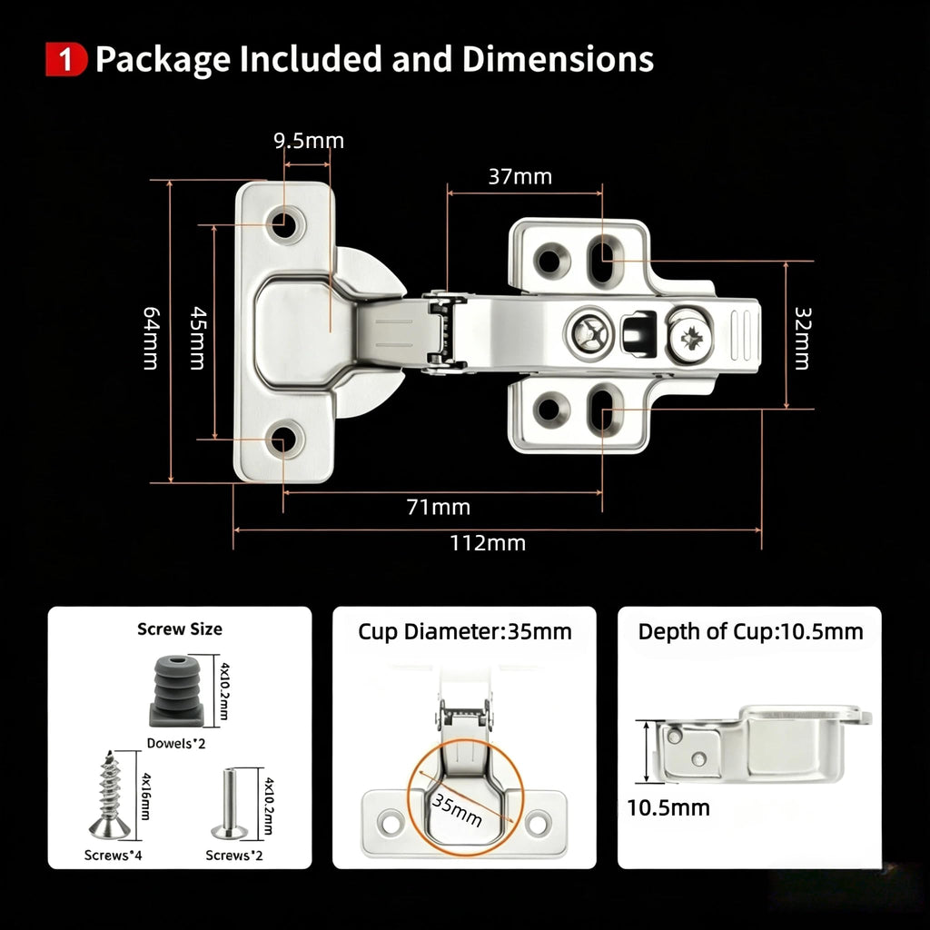 20 Pcs Full Overlay Frameless Soft Close Cabinet Hinges, 105° 3-Way