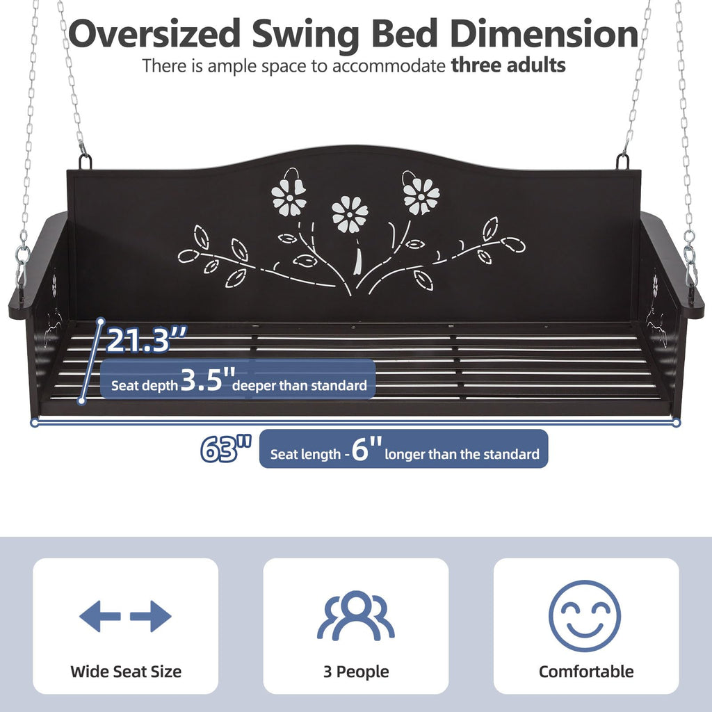 3-Seat Daybed Metal Porch Swing Bed Oversized Heavy Duty 900 LBS
