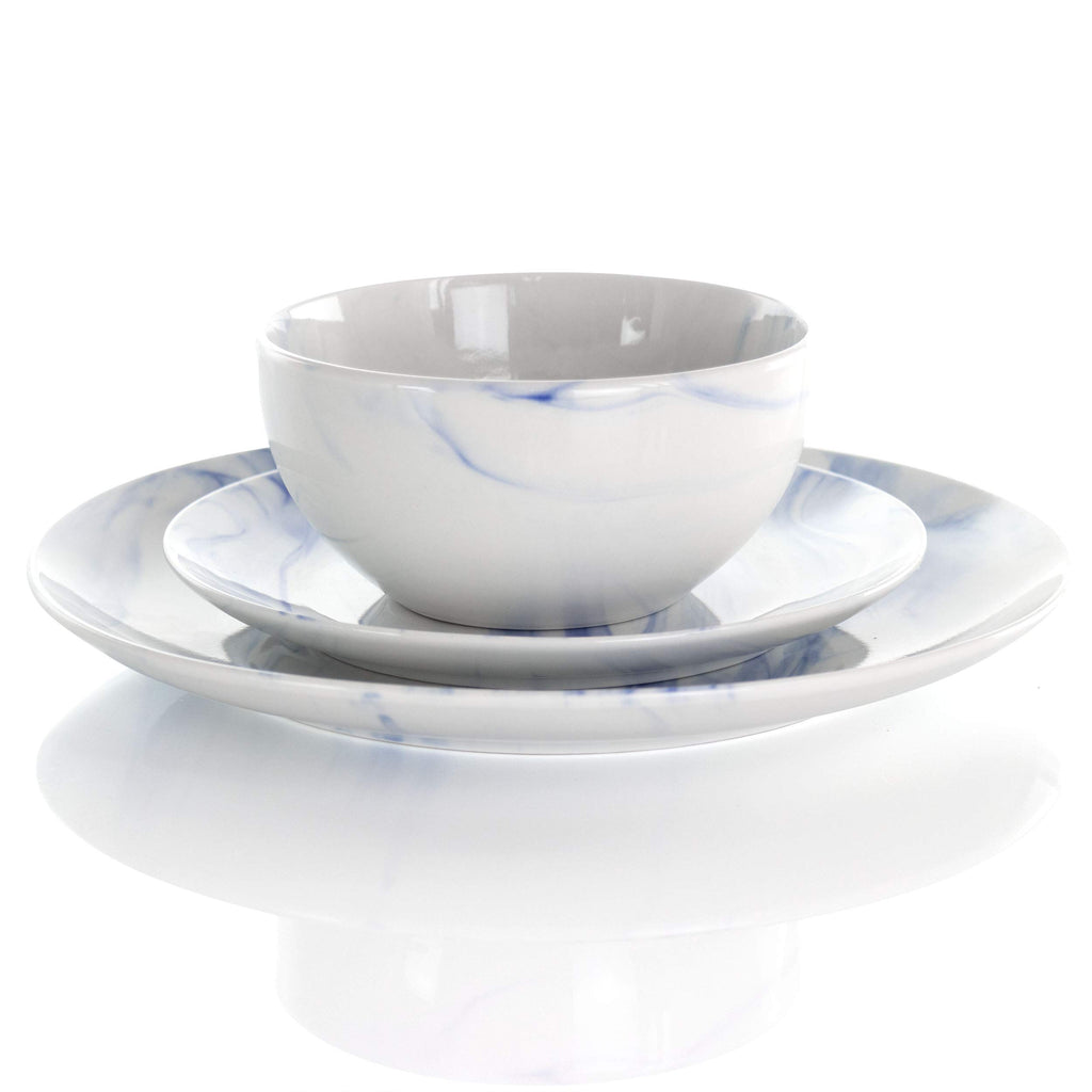 Fine Marble 16 Piece Stoneware Dinnerware Set in Blue and White