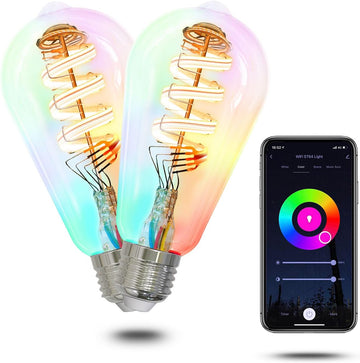 Smart WiFi Edison Light Bulb, ST64 LED Color Changing Dimmable, 2 Pack