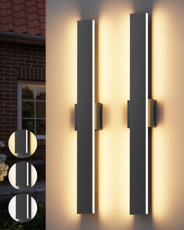 2 Pack 31.5in Outdoor Wall Light, 3000K 4000K 6000K Modern Exterior Wall Sconces Linear Outdoor Light for Garage House