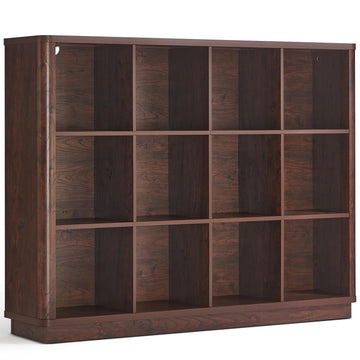 12 Cube Storage Organizer, 41" Large Bookshelf with Curved Edge, Wood Floor Standing 3-Tier Cubby Bookcase w/Base