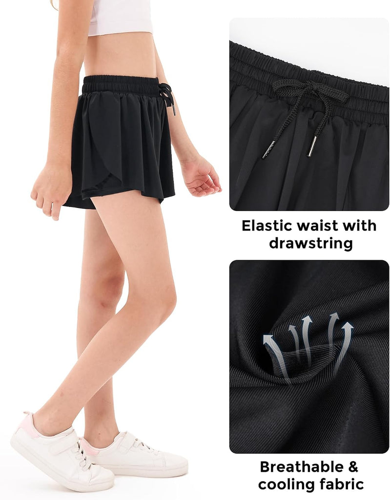Girls Butterfly Shorts with Pockets Athletic Running Sports Skirt