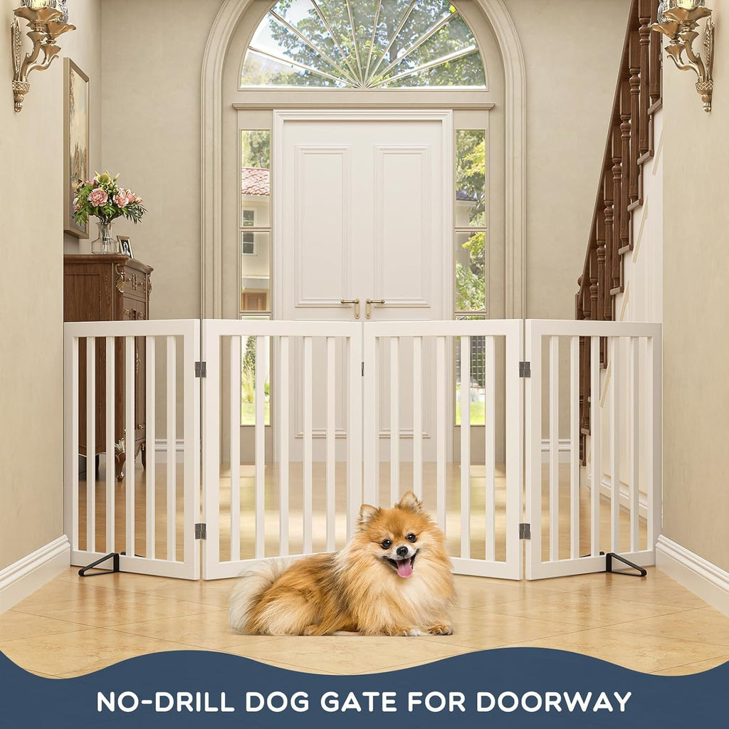 Freestanding Dog Gate Indoor, 75"W X 24"H Bamboo Pet Gate, White