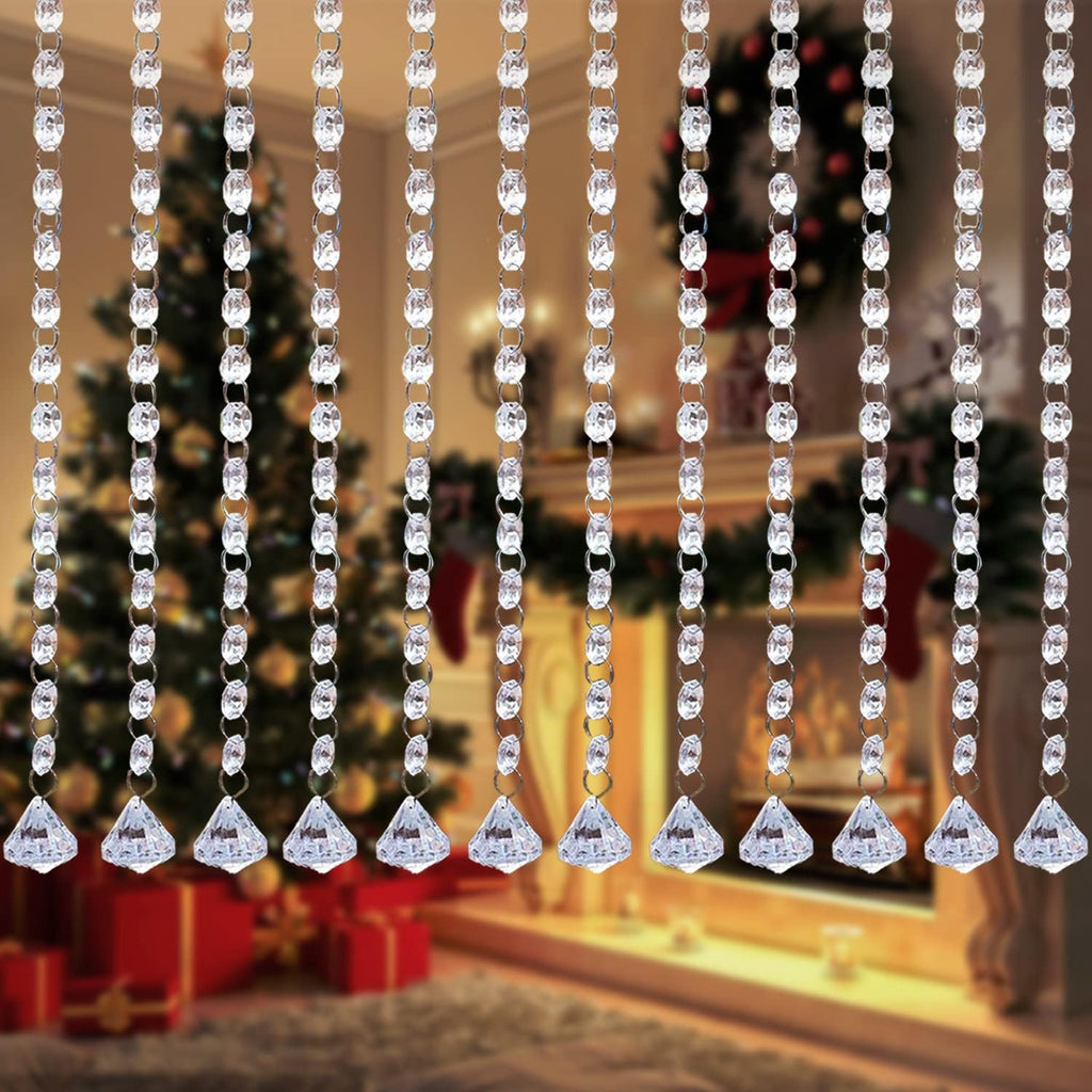 33ft Crystal Garland Strands, Hanging Crystal Beads Strings Decorations for Centerpiece Doorway Clear Acrylic Diamond