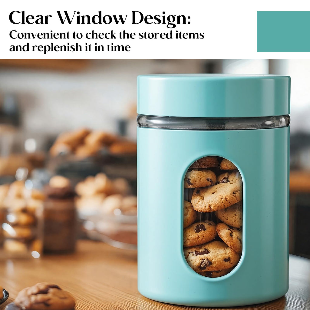 3 Pcs Stainless Steel Canister Set with Glass Windows Visible Storage Jars Silver Kitchen Canister Set for Pasta