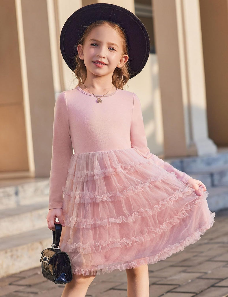 Toddler Girls Long Sleeve Ruffle Tiered Party Tulle Dresses