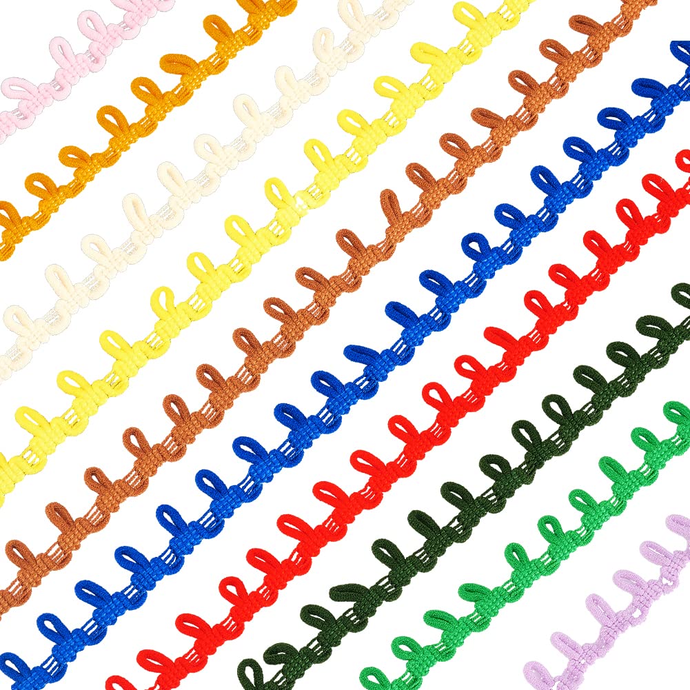 10 Colors Petite Braid Trim with Elastic Button Loop, Buttonhole Tassel Fringe Lace Trim for Wedding Costume - 20 Yards