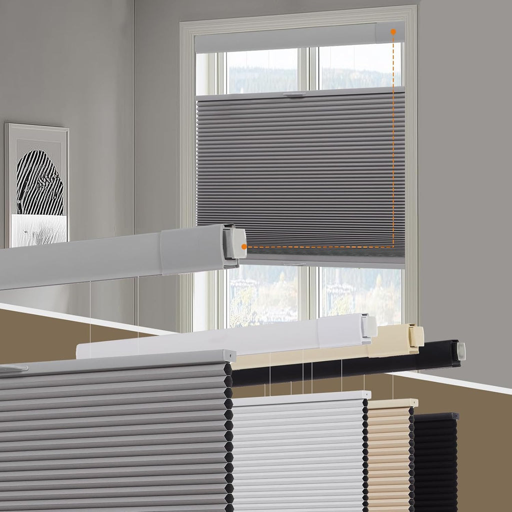 No Drill Blackout Cellular Shades for Windows,White | Top Do - Grey()