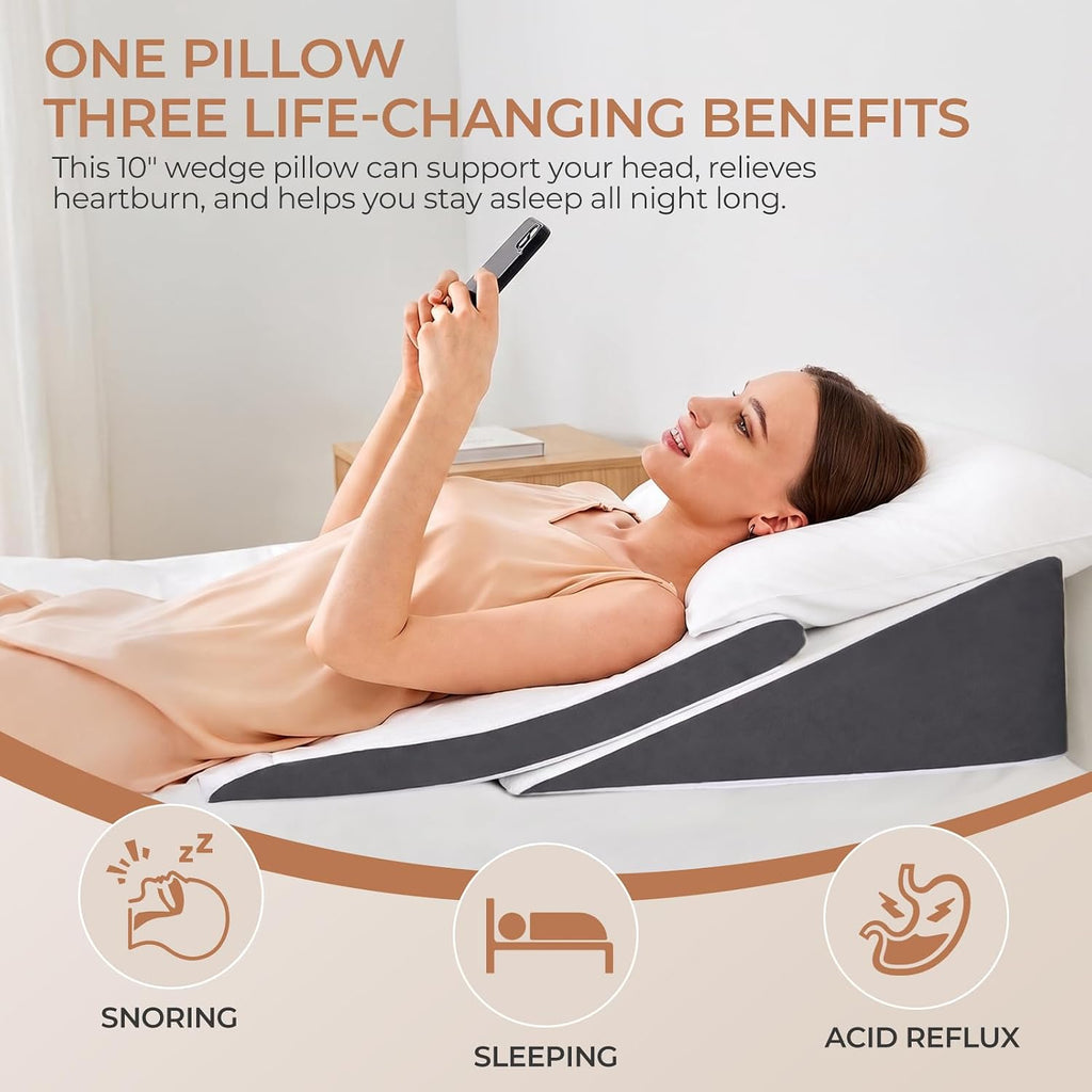 Wedge Pillow for Sleep Apnea&Back Pain,Memory Foam Pillow Wedge,2PCS | 10'' Adjustable Triangle Pillow for Acid
