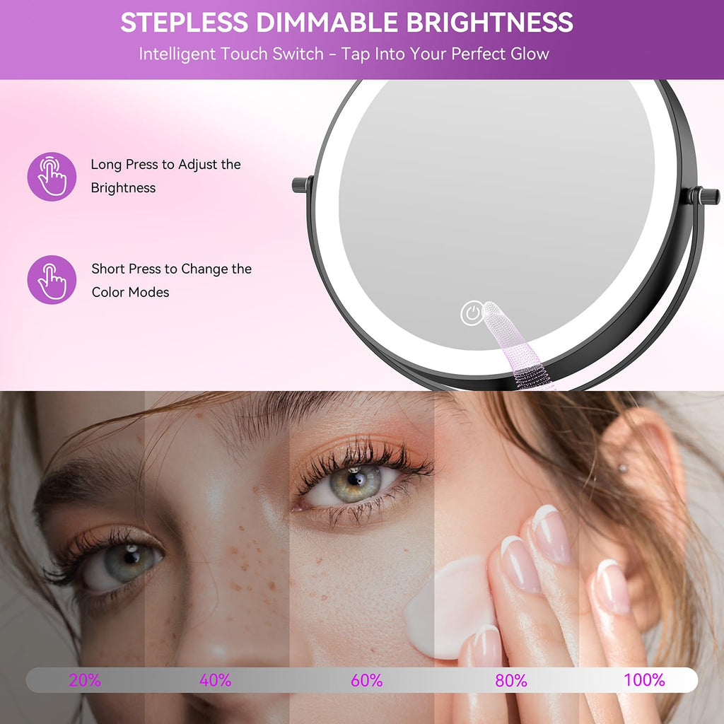 9" 1X/30X Lighted Makeup Mirror, Rechargeable Maginfying Mirror