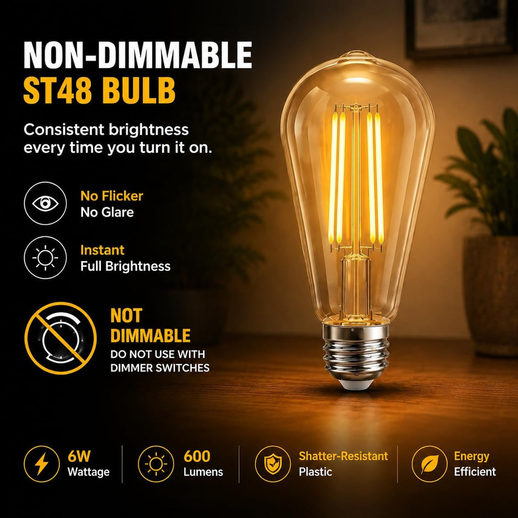 6 Pack Edison LED Light Bulbs,Shatterproof,E26 Base,6W 2700K Warm White