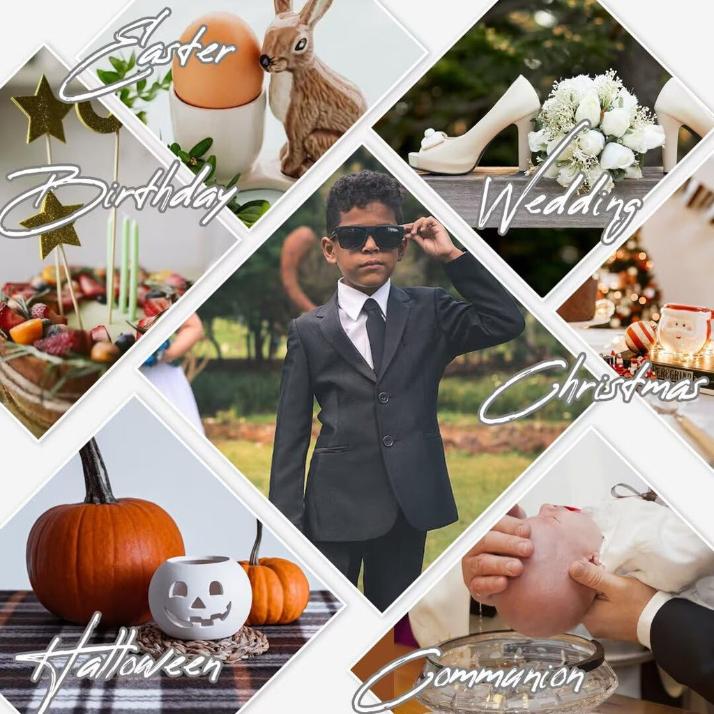 Toddler Suit Boys Baptism Christening Outfit Kids Navy Suit Vest Pants Set Plaid Dress Shirt