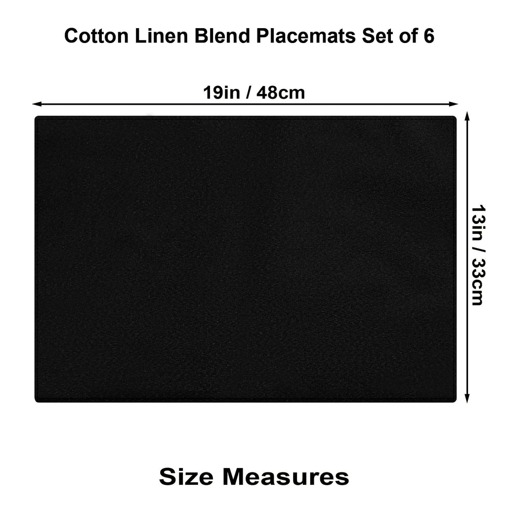Cloth Placemats Set of 6, Cotton Linen Blend Place Mats, Black
