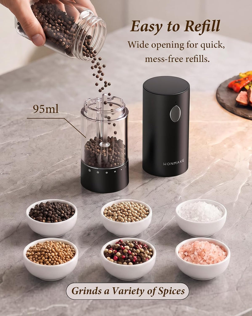 Electric Salt and Pepper Grinder Set, Charging Base, Automatic Rechargeable - Set of 2