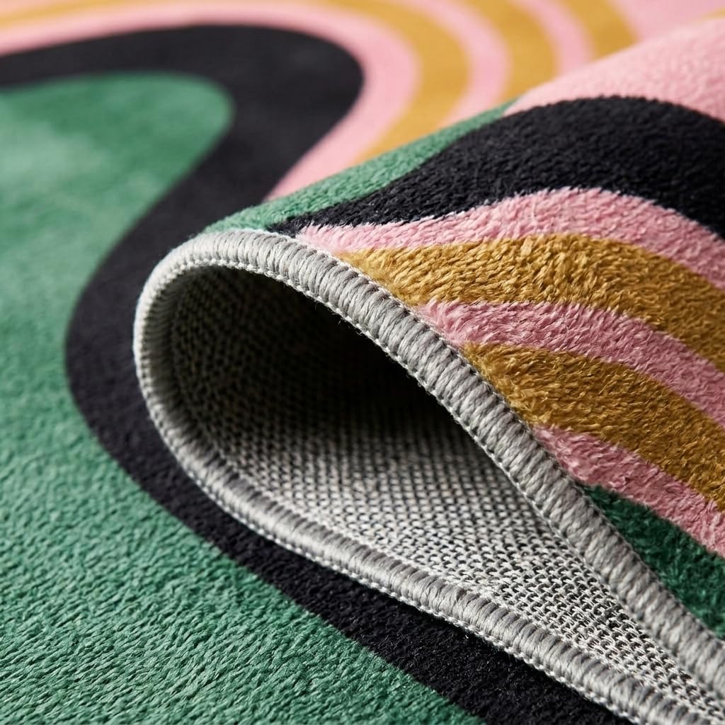 5x7 Green and Pink Modern Abstract Wavy Stripe Area Rug