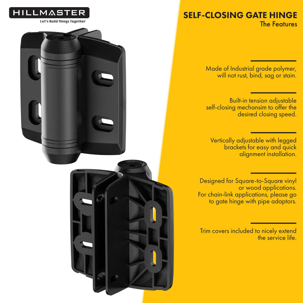 Heavy Duty Self Closing Nylon Gate Hinges for Square-to-Square Vinyl Fence, Pool Gate Hinges with Alignment Legs, No