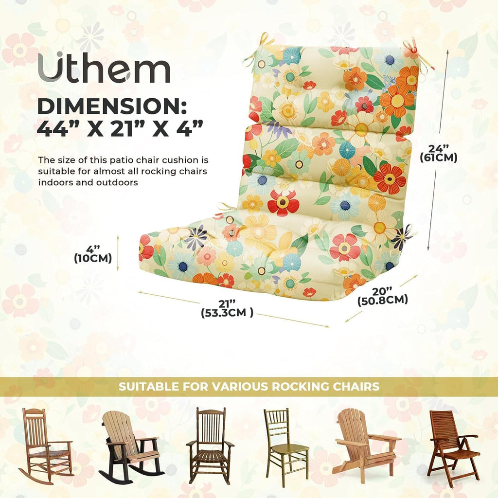 Rocking Chair Cushion, Waterproof Chairs Cushions for Adirondack Chairs Patio Chair High Back Thicked Cushions