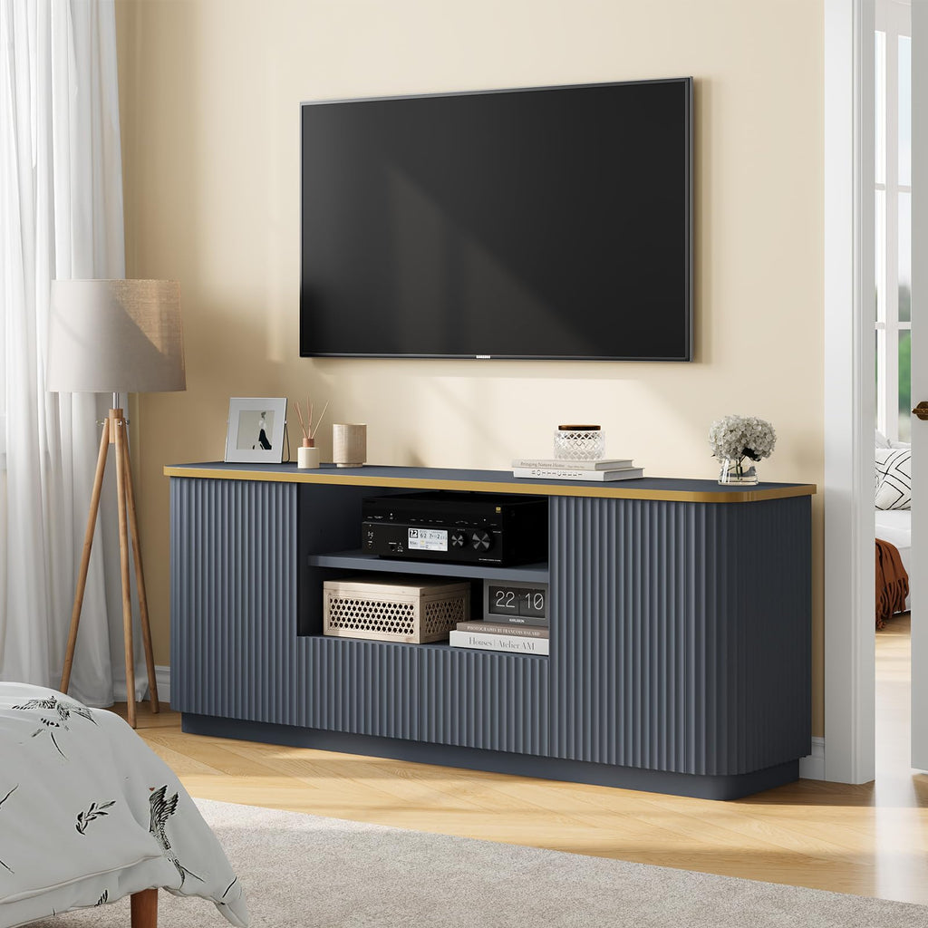 70"Fluted TV Stand for TVs Up to 80", Modern Entertainment Center with Curved Profile Design, TV Console with Drawer