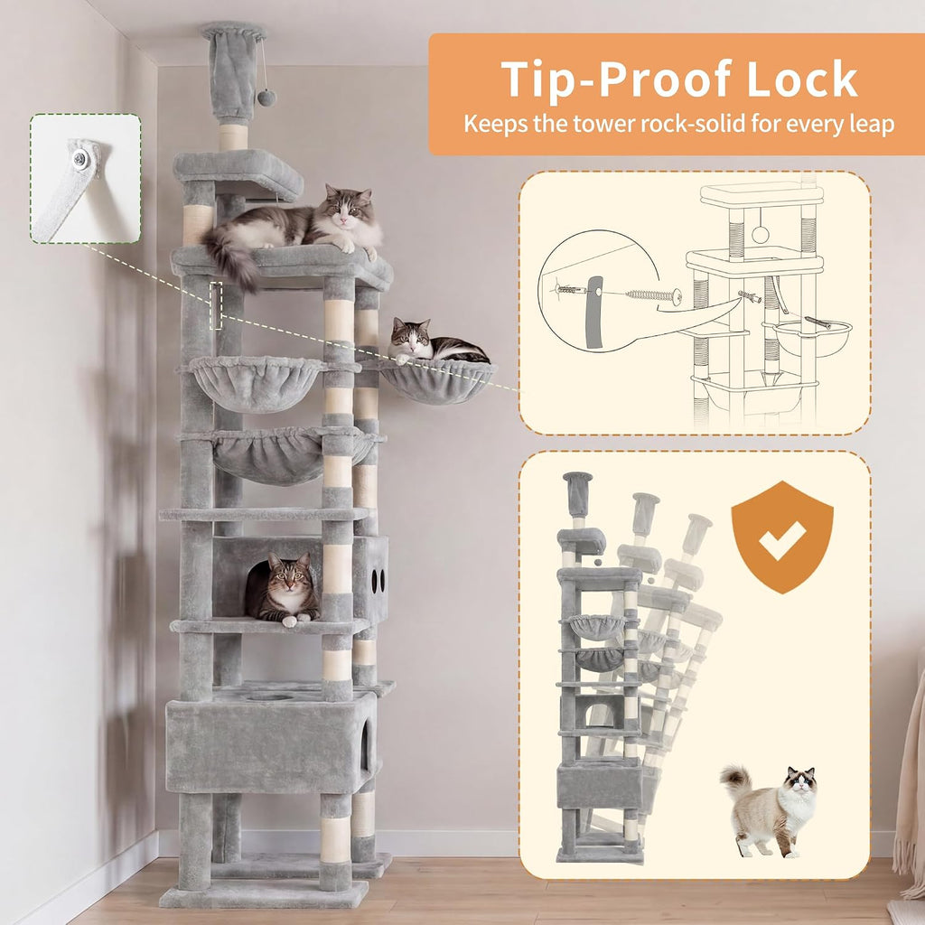 Floor to Ceiling Cat Tree, 104.7"-116.5" Height-Adjustable
