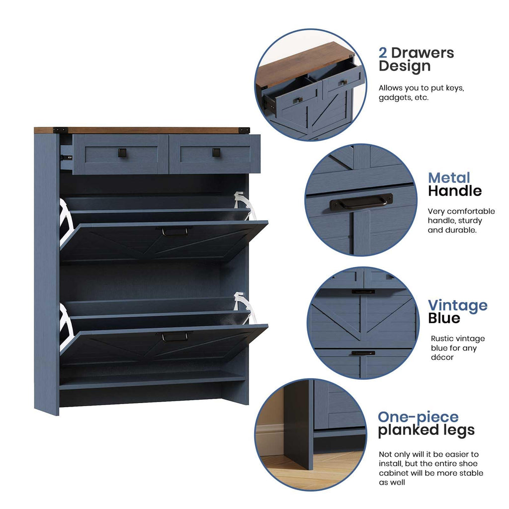 Farmhouse Shoe Cabinet, Dark Blue