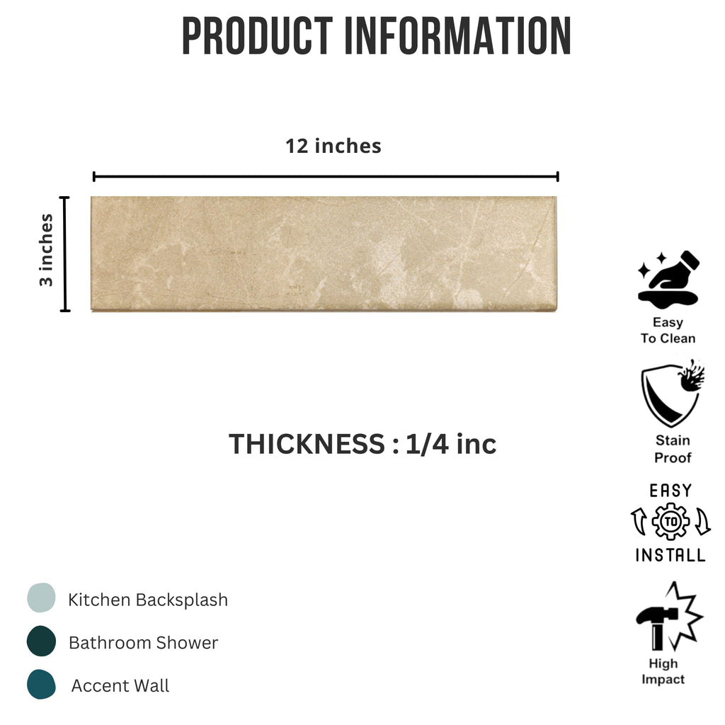 Soft Beige 3x12 Matte Porcelain Subway Tile - Stone Look Wall Tile Backsplash, Bathroom & Shower Walls (50 Pieces
