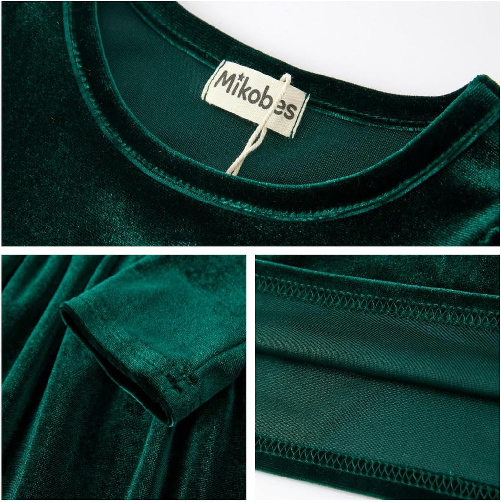 Velour Velvet Dress Long Sleeve Ruffle Party Dress Soft Stretch Fall Dress for Toddler Kids