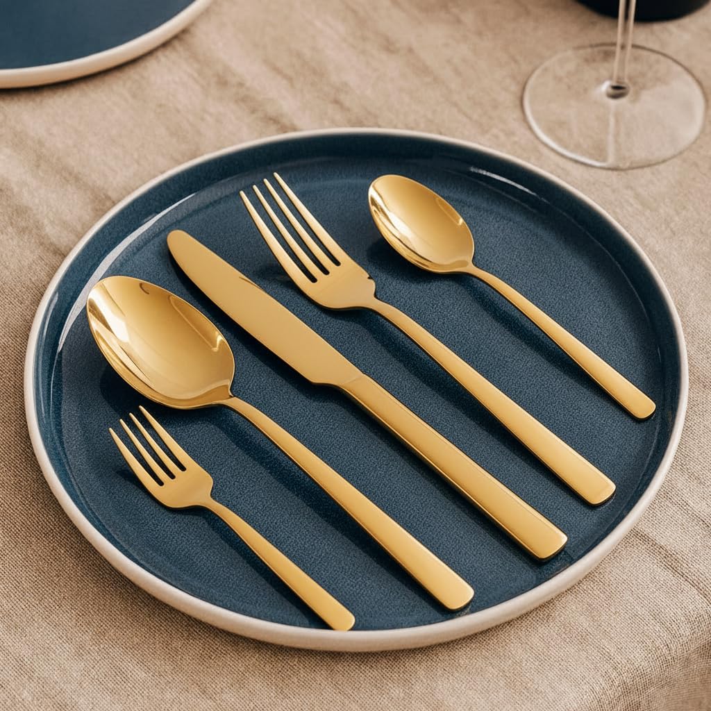 Silverware Set for 6, 30-Piece Oxford Flatware Set, Flat Handle Stainless Steel Cutlery Set with Fork Knife Spoon