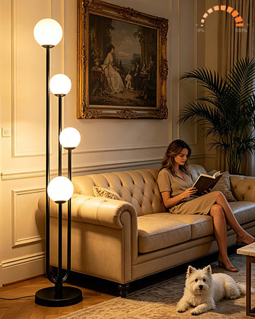 Black Globe Floor Lamp 4-Lights Dimmable Floor Lamps 3000K Bulbs Included Unique Modern Standing Tall Lamp