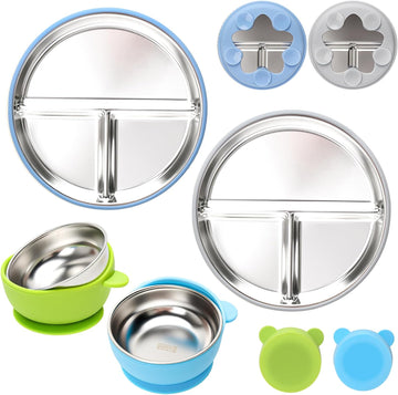 Stainless Steel Baby Plate and Bowls with Suction - 4 Packs