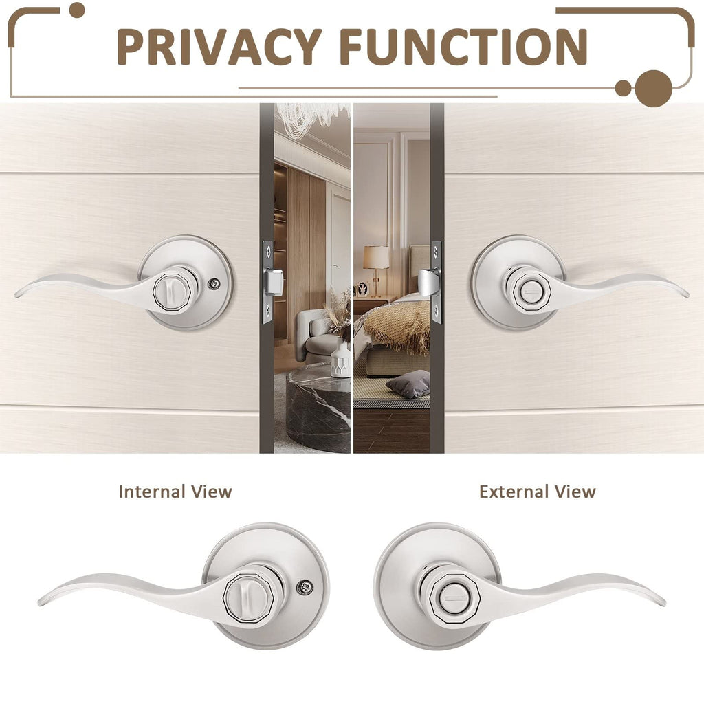 8 Pack Privacy Door Levers Keyless Door Lockset Handleset Right/Left Handed Reversible in Satin Nickel Door