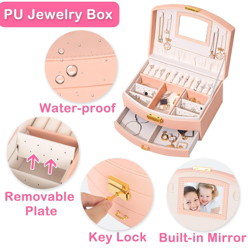 Hair Accessories Set for Girls: Jewelry Box, Hair Clips, Barrettes, Ties, Bows - Teen Girl Gift for Ages 4-12 (Pink)