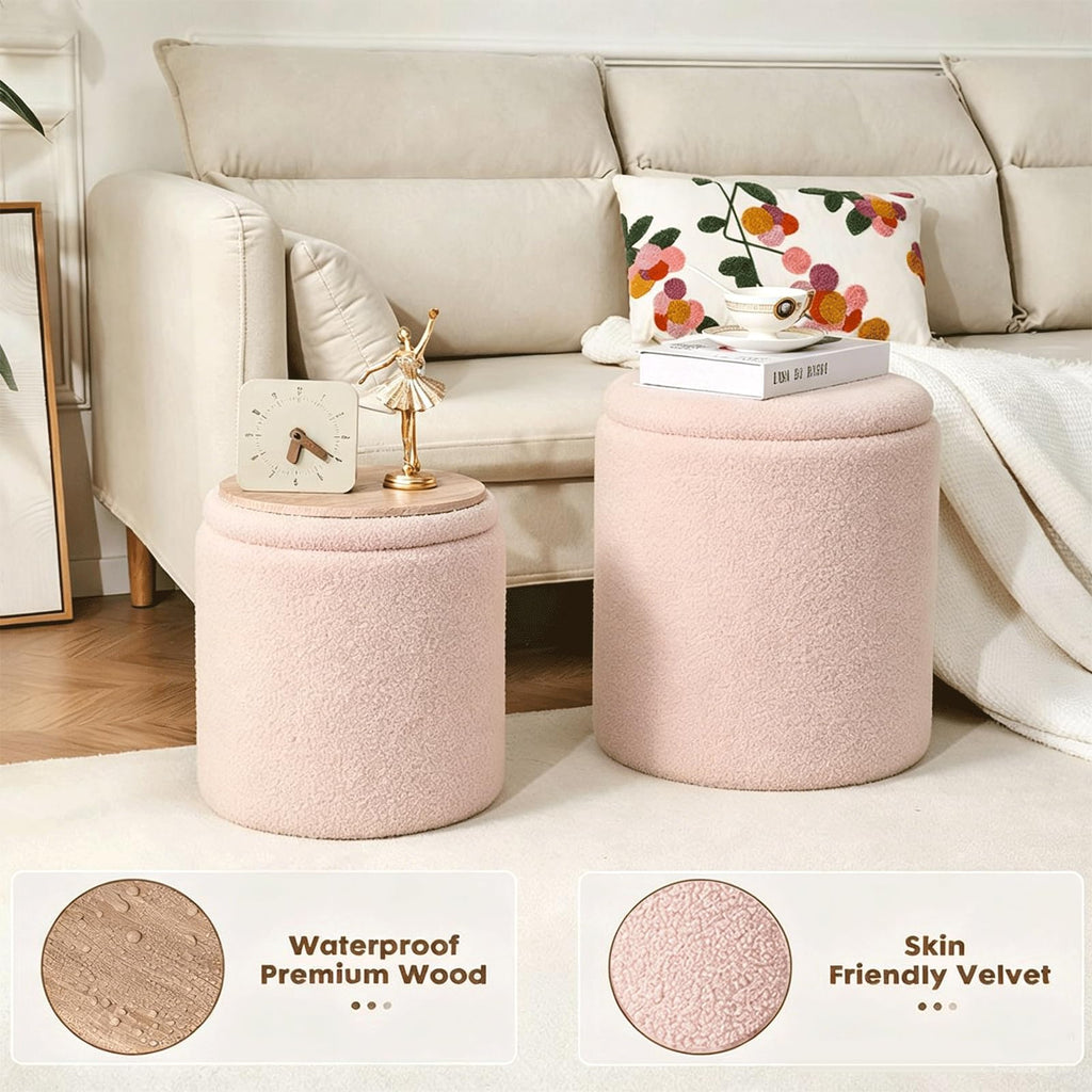 Sherpa Round Ottoman with Storage Set of 2 Pink