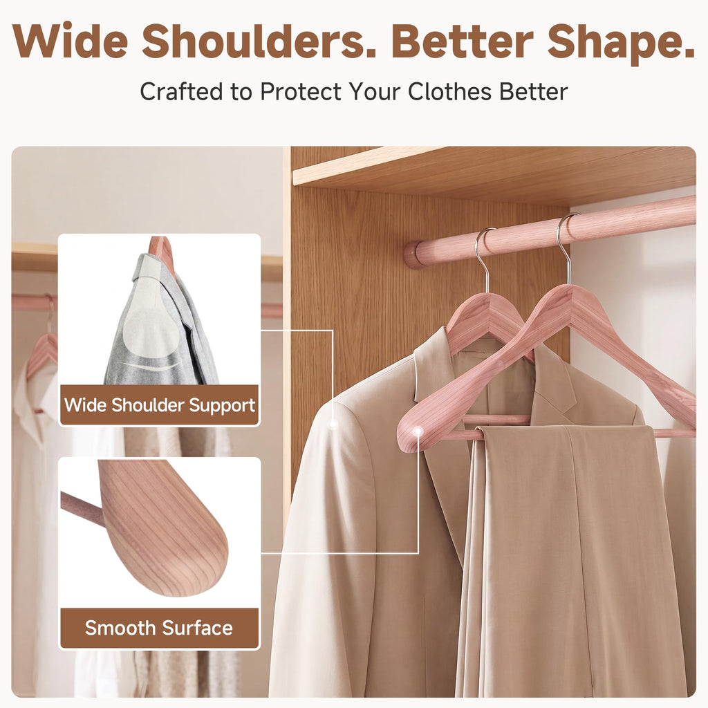 Red Cedar Wood Hangers 6 Set, Extra Wide Shoulder Suit Hangers