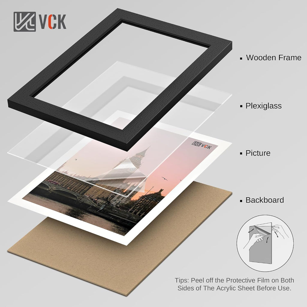 8x10 Picture Frame Set of 3, Black Wood 8 x 10 Photo Frames for Wall Mounting Horizontally & Vertically