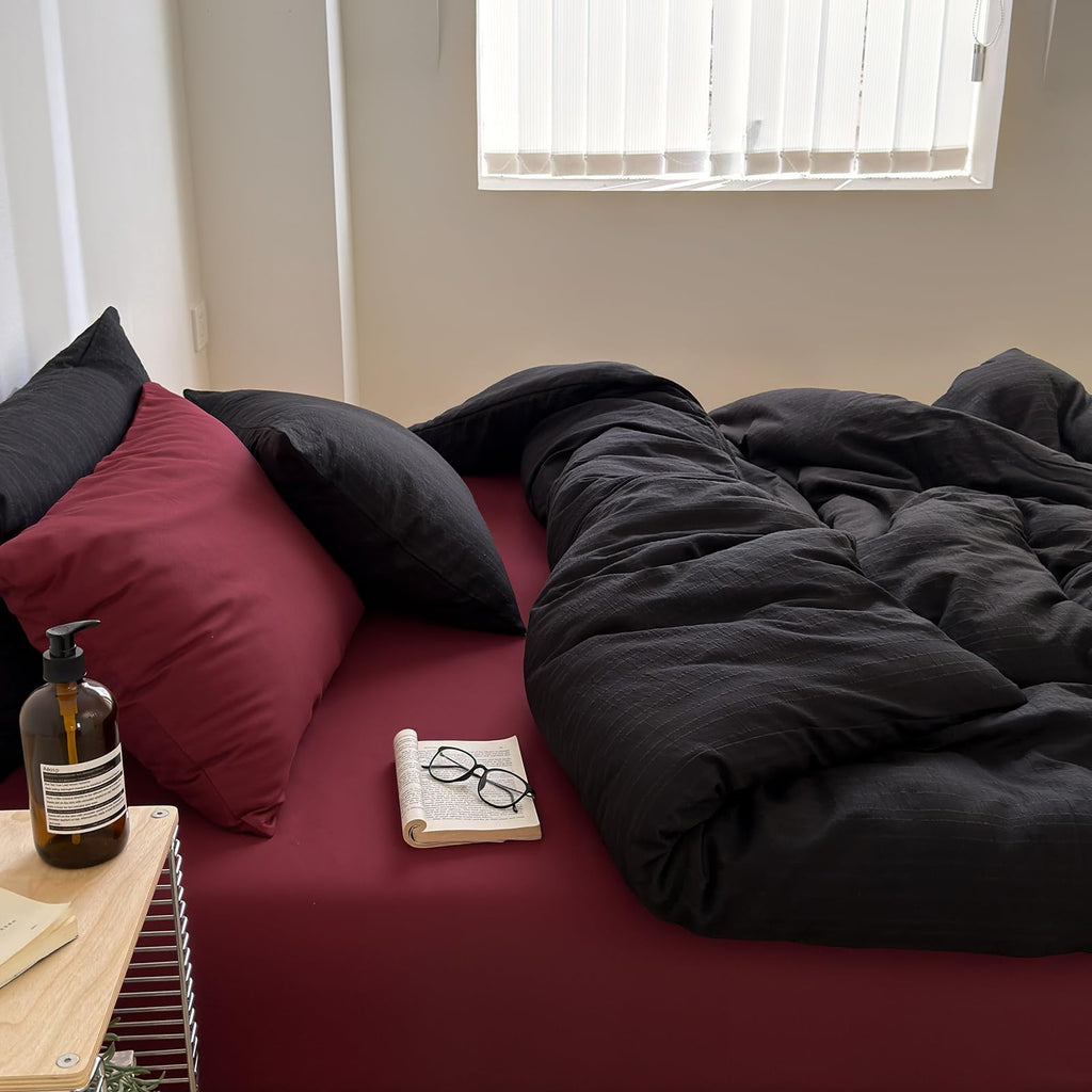 Retro Black Striped Duvet Cover 3 Pieces Textured Bedding Set