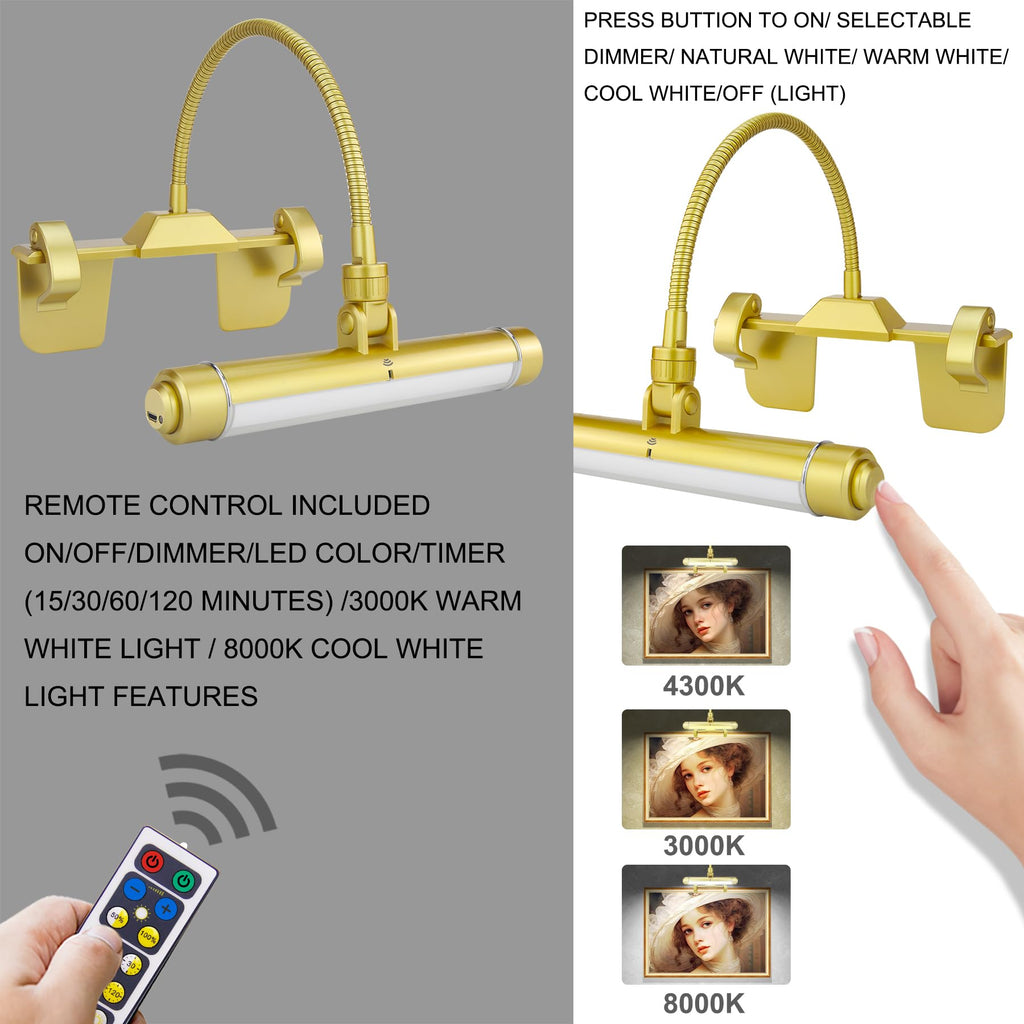Painting Lights Cordless, Dartboard Light with Remote, Rechargeable Picture Light, Picture Frame Lights with 3 Modes