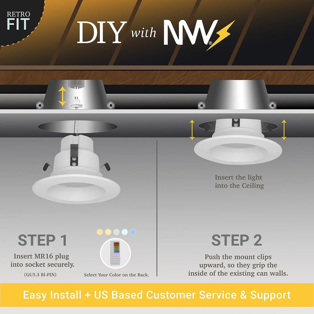 12 Pack 4 Inch Retrofit MR16 LED Recessed Lighting 2700K-5000K, ETL