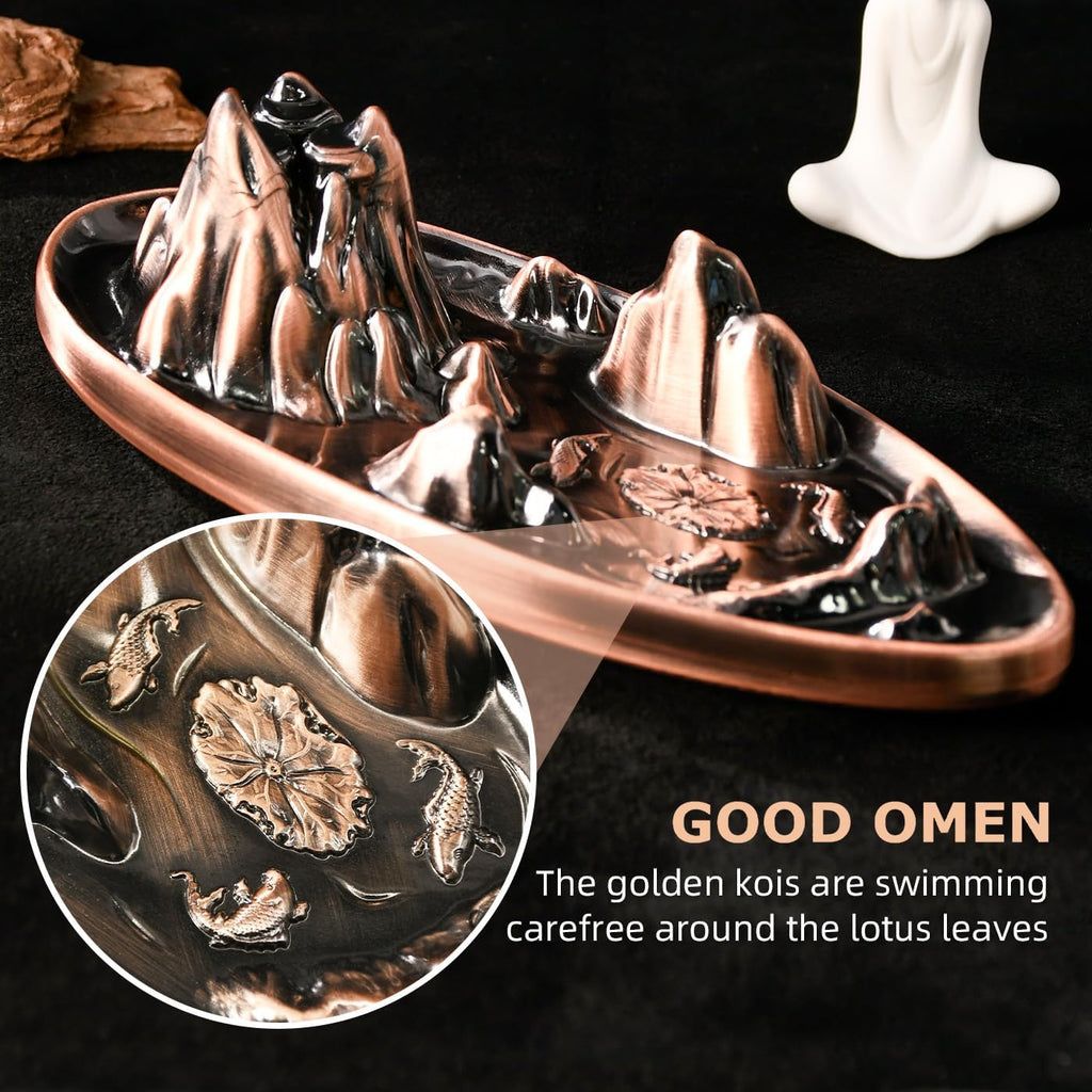 Incense Burner - Incense Waterfall Fountain Backflow Incense Holder with Sticks Holder & Cones, Tweezers, Box