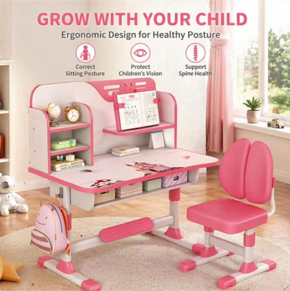 Kids Desk and Chair Set, Height Adjustable Children Study Table and Chair
