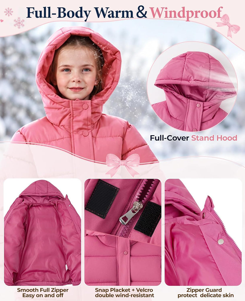 Girls Heavy Winter Coat,Warm Long Hooded Puffer Jacket