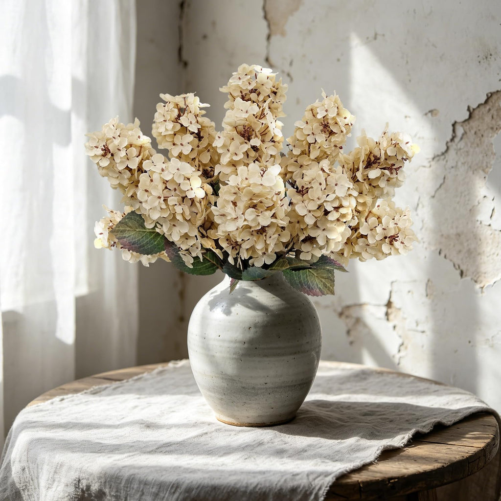 8 Pcs Cream Artificial, 24'' Fall Silk Fake with Stems, Faux White for Vase Centerpieces DIY Home Indoor and Outdoor