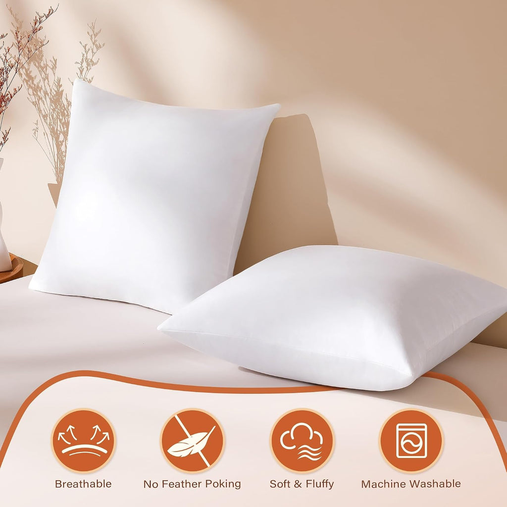 22x22 Feather Down Pillow Inserts, 100% Cotton Cover - Set of 2