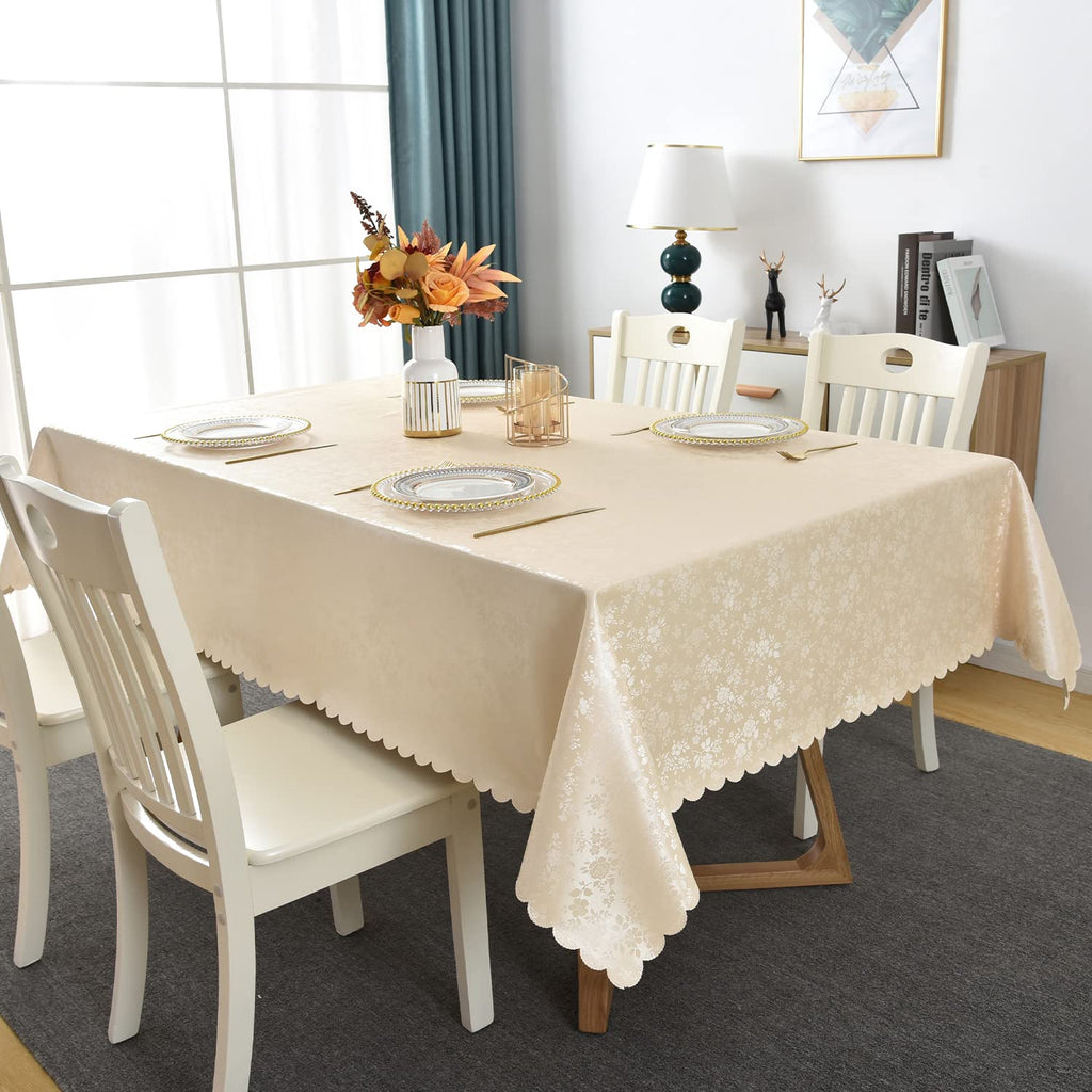 Waterproof Vinyl Tablecloth Rectangle, 60 x 84 Inch, Rose Beige